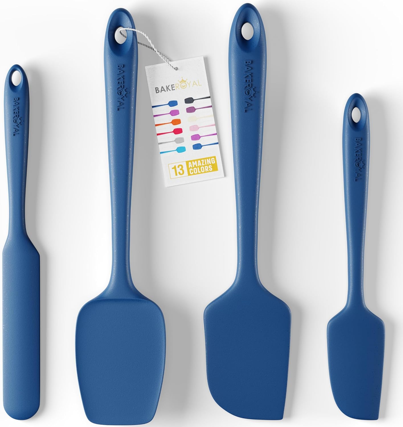 BakeRoyal Silicone Spatula Set - 4-Piece Rubber Spatulas Silicone Heat Resistant 600°F for Everyday Task - Seamless Design Kitchen Spatulas for Nonstick Cookware - Royal Blue