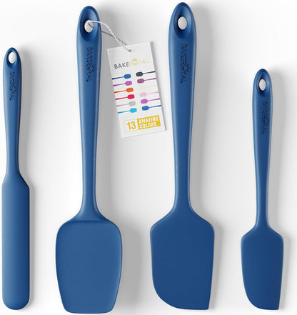 BakeRoyal Silicone Spatula Set - 4-Piece Rubber Spatulas Silicone Heat Resistant 600°F for Everyday Task - Seamless Design Kitchen Spatulas for Nonstick Cookware - Royal Blue