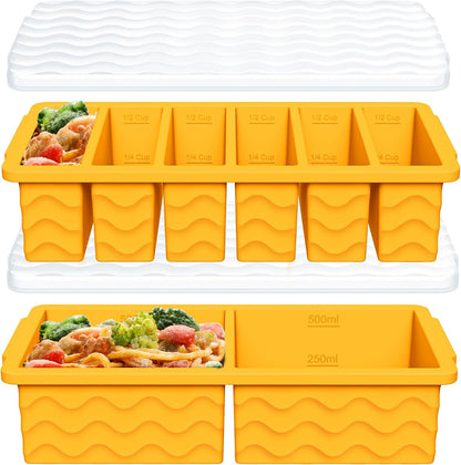 4-Pack Silicone Freezer Trays with Lid,2*【2 Large 2-Cup(500ml)&6 Small 1/2-Cup(125ml)】Soup Freezer Container Molds,Ice Cube Tray For Meal Prep&Freezing Soup,Stews,Sauces,Oven&Dishwasher-Safe