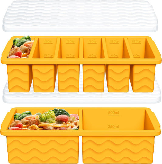4-Pack Silicone Freezer Trays with Lid,2*【2 Large 2-Cup(500ml)&6 Small 1/2-Cup(125ml)】Soup Freezer Container Molds,Ice Cube Tray For Meal Prep&Freezing Soup,Stews,Sauces,Oven&Dishwasher-Safe
