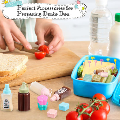 50 Pcs Kids Bento Box Accessories Including Food Picks Mini Condiment Bottles Ketchup Squeeze Bottles, Mini Soy Sauce Container with Funnel for Kids School Bento Camping Office Accessories (Animal)