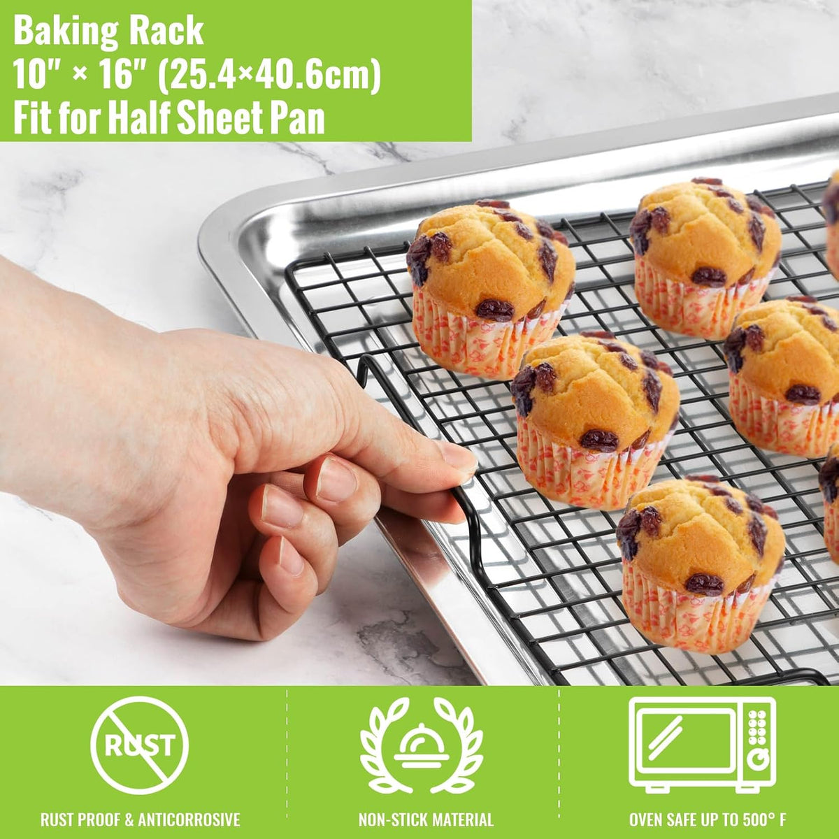 HULISEN Cooling Rack, 16 x 10 Inch Nonstick Baking Rack with Handles