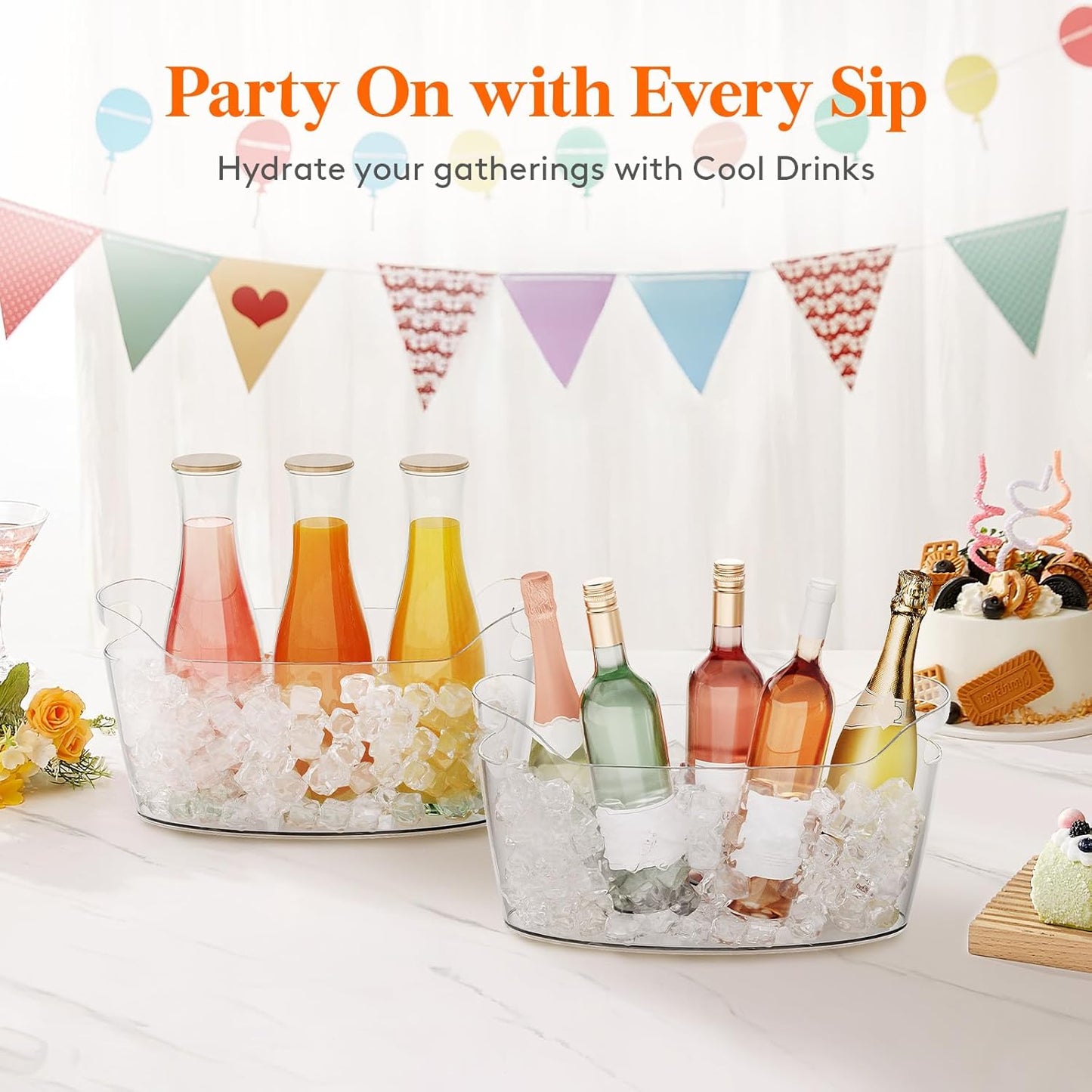 Lifewit 11.5L Ice Bucket for Parties 2 Pcs, Large Portable Drink Bucket for Cocktail Bar, Champagne Cooler for Beverage/Wine/Beer, Mimosa Bar Supplies Chiller Tub with Scoop 38 x18x20 cm/15x7x8 inches