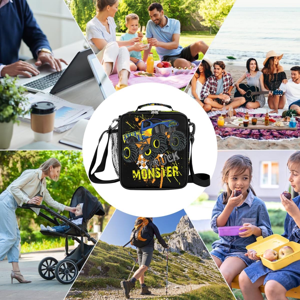 cfpolar Skull Skateboard Lunch Box for Boys Girls, Insulated Lunch Bags for Kids Reusable Mini Cooler Lunch Tote Lunchbox Thermal Meal Tote Kit with Shoulder Strap for Work School Picnic
