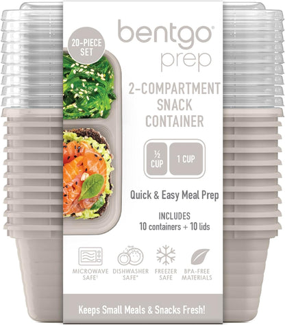 Bentgo Prep - 2-Compartment Snack Containers with Lids - Reusable, Microwaveable, Durable, PFAS & BPA-Free, Freezer, & Dishwasher-Safe Meal Prep Food Storage - 10 Trays & 10 Lids (Basil Glitter)