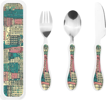 3-Piece Kids Silverware Set With Storage Case, Stainless Steel Reusable Children Safe Knife Spoon Fork Set Cartoon Cute Penguin Children Flatware Set For Kids Lunch Box