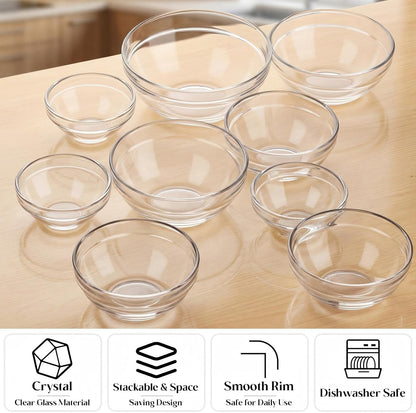 LemonRoad 20 Pcs Glass Prep Bowls Sets 4 Sizes 1.5/2.5/4.5/8.5 oz Cooking Clear Small Prep Pinch Bowls Mini Stackable for Toppings, Kitchen, Salt, Spices, Dipping, Baking & Meal