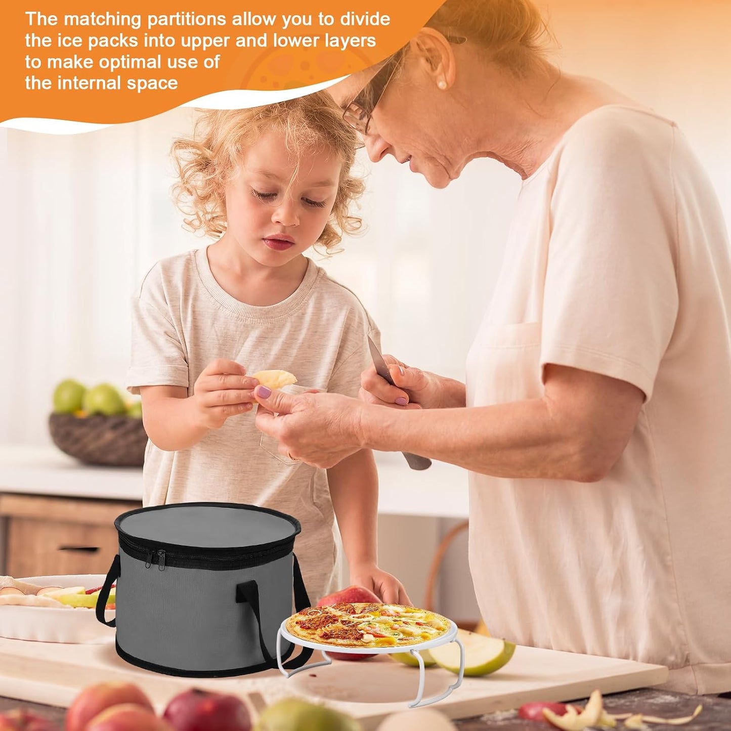 Yaomiao 2 Set Round Pie Carrier 11 x 7 Inch with Dish Tray Plate Stacker Insulated Casserole Carrier with Lid and Handle Reusable Cooler Thermal Bag for Cold Food for Potluck Picnic (Black and Purple)