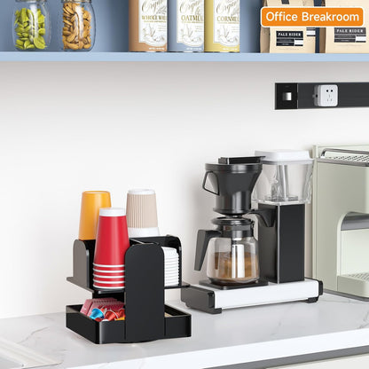 Beego Rotatable 4-Compartment Acrylic Cup Dispenser - Coffee Station Cup and Lid Carousel Countertop Plastic Cup Holder for Restaurant Breakroom Coffee Bar