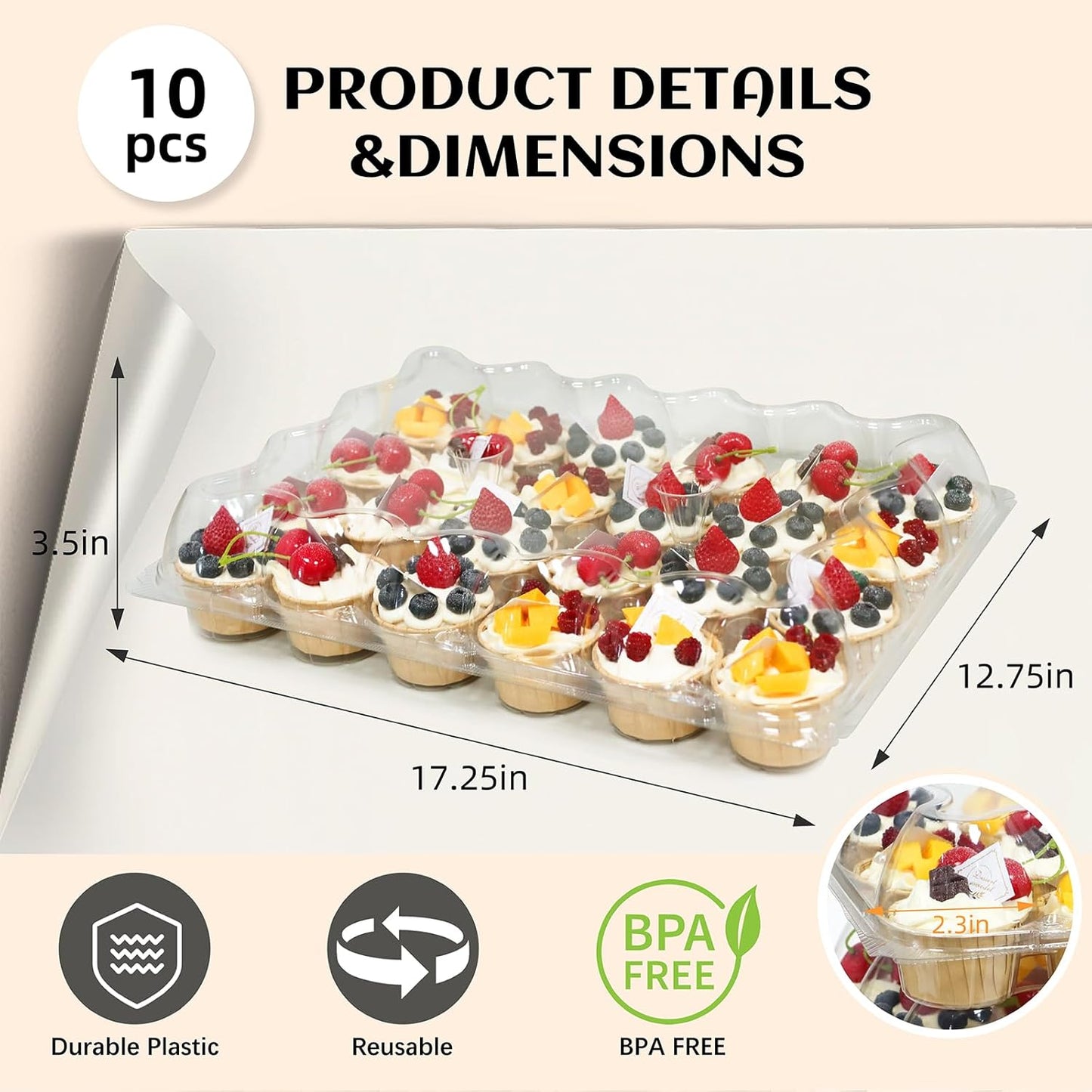 WIKDAY 24 Count x 10 Sets Plastic Cupcake Containers, Durable and BPA-Free Cupcake Holder with Lid for Easy Transport Storage, Stackable Clear Cupcake Carriers, Reusable Dessert Boxes