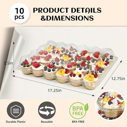 WIKDAY 24 Count x 10 Sets Plastic Cupcake Containers, Durable and BPA-Free Cupcake Holder with Lid for Easy Transport Storage, Stackable Clear Cupcake Carriers, Reusable Dessert Boxes