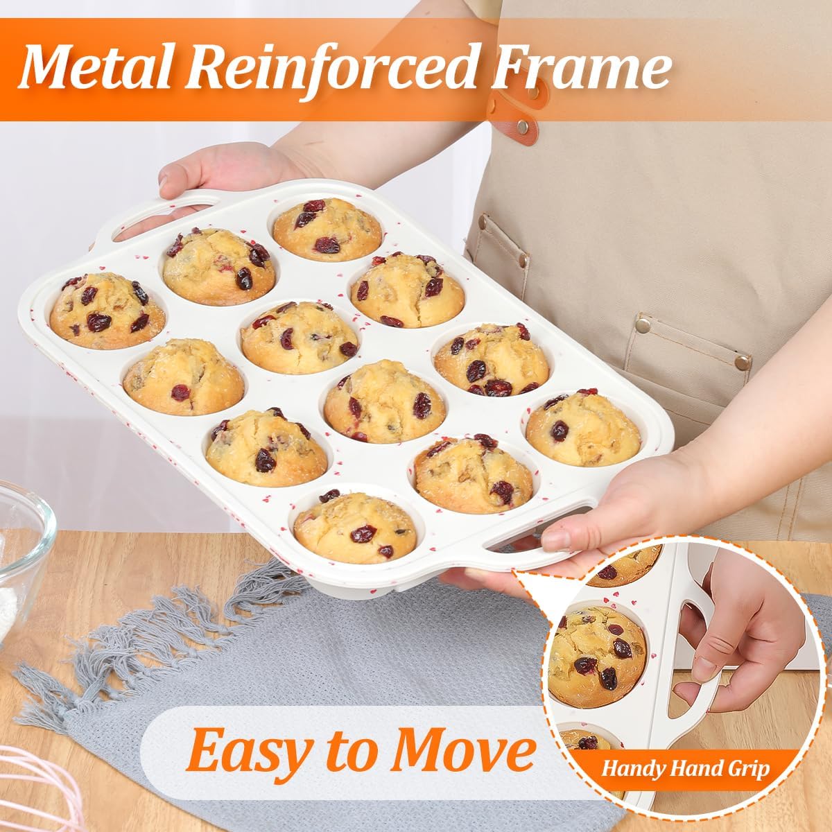CAKETIME Mini Muffin Pan, Metal Reinforced Frame Mini Cupcake Pans 24 Cups Nonstick Muffin Silicone Molds with Handle for Baking Muffins, Cupcakes, Egg Bites 2 Pack