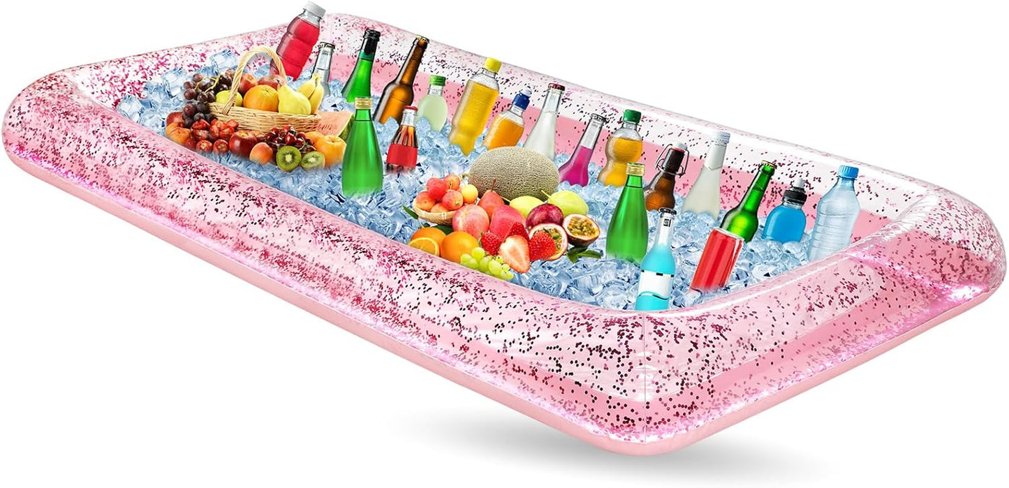 Leitee Inflatable Serving Bar with Drain Plug 52 x 24 x 5'' Inflatable Ice Serving Buffet Bar for Party Food Cooler Buffet Drink(Black,Basic Style)
