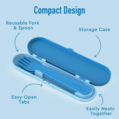 Bentgo Kids Utensil Set - Reusable Plastic Fork, Spoon & Storage Case - BPA-Free Materials, Easy-Grip Handles, Dishwasher Safe - Ideal for School Lunch, Travel, & Outdoors (Shark)