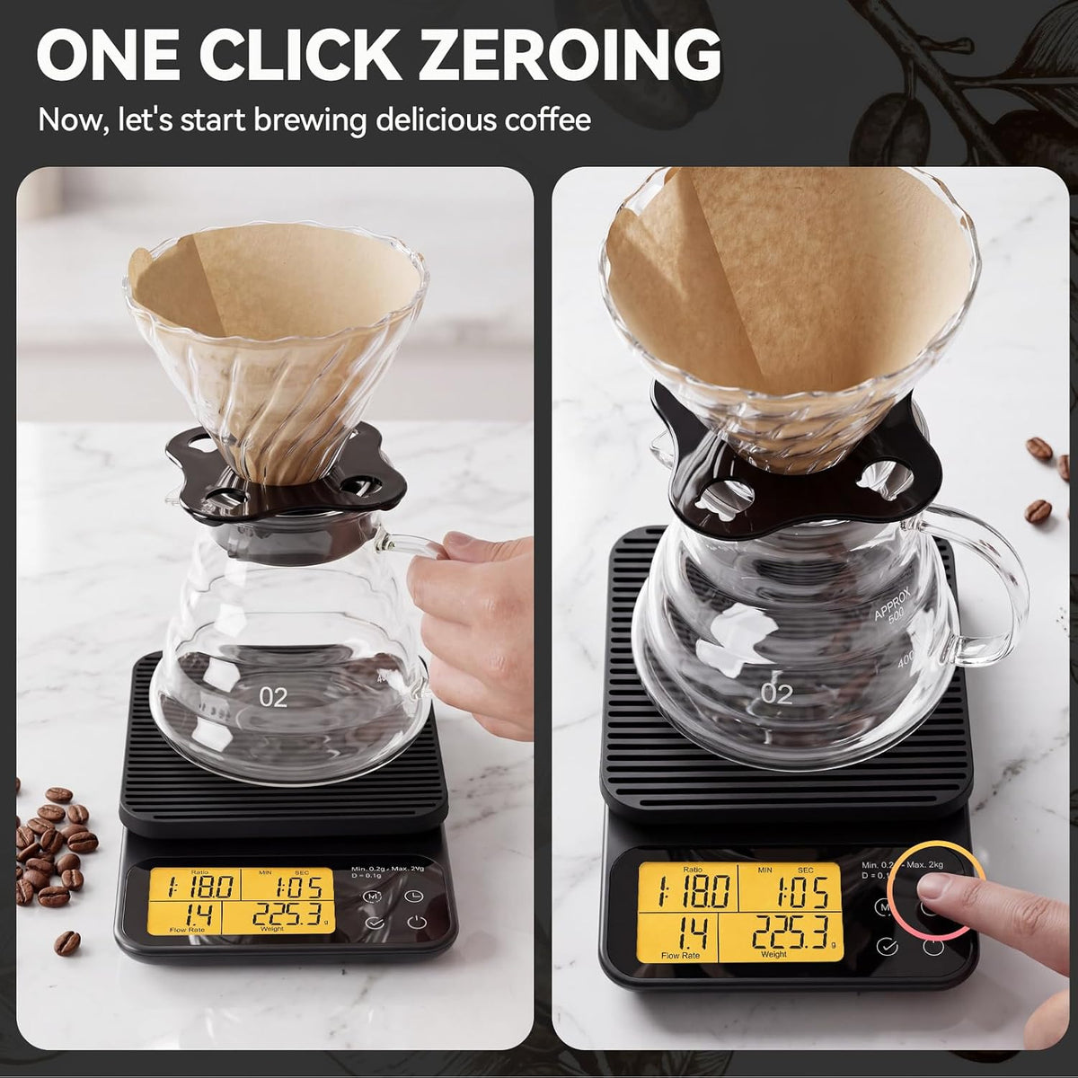 Pour Over Coffee Scale with Timer, 0.1g Precision, 2kg Capacity