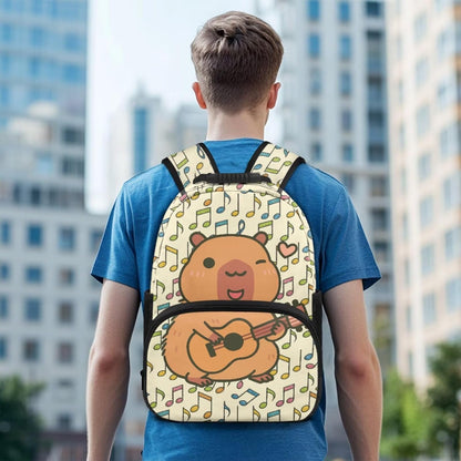 Cute Capybara Pizza Backpack for Girls, 5 Pcs Boys School Bag Set for Kids, 17 Inch Backpacks Lunch Pencil Box Reusable Utensils Case Set for Middle Elementary School, 3rd Grade Backpack