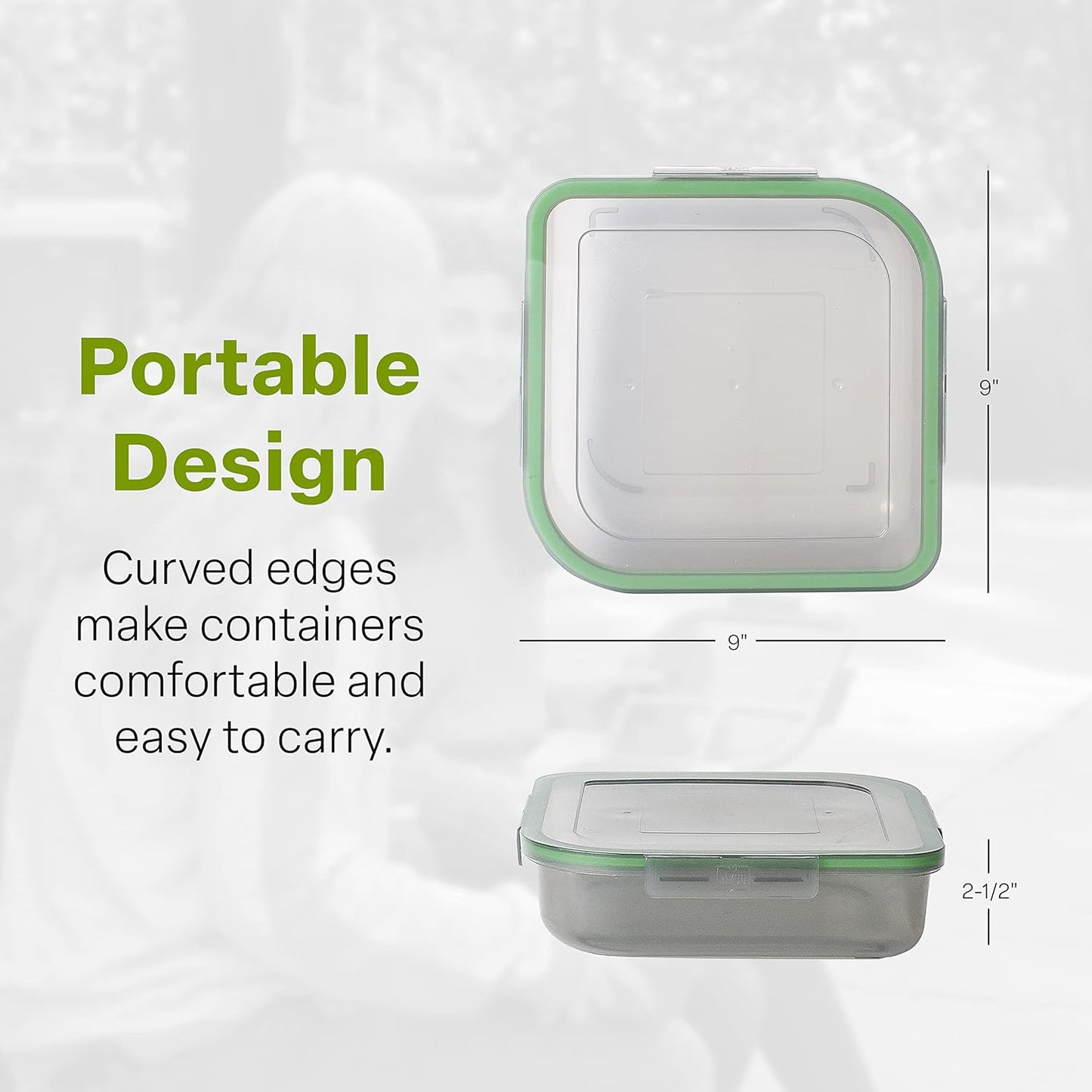 MyGo Container Large To-Go 3-Compartment Food Containers, Pack Of 3, 9-3/8" X 9-3/8" X 2-1/2", Reusable, Microwave Safe, NSF Certified, Smoke/Green