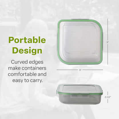MyGo Container Large To-Go 3-Compartment Food Containers, Pack Of 3, 9-3/8" X 9-3/8" X 2-1/2", Reusable, Microwave Safe, NSF Certified, Smoke/Green