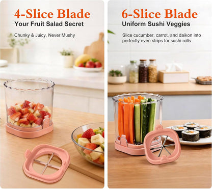 Fruit Slicer Cup 4 (6) Slice Blade Detachable Perfect Salads Sushi Pink