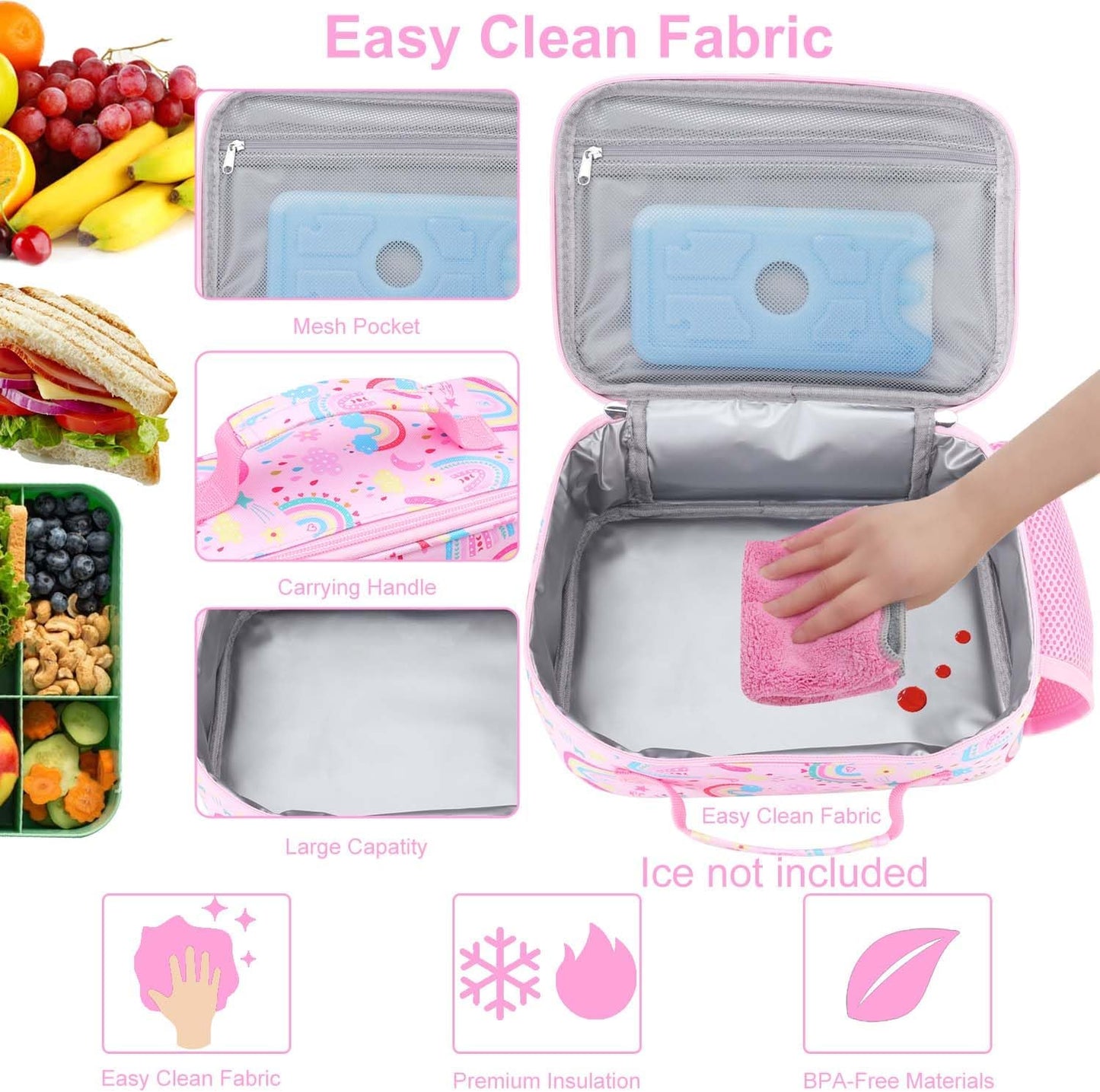 RHCPFOVR Kids Lunch Bag - Insulated Lunch Box for Boys Girls,Washable Lunch Bag and Reusable Toddler Leak-proof Lunchbox for School and Daycare - Colors A