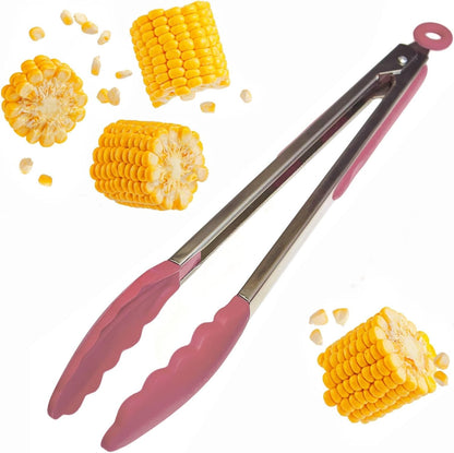 StarPack Premium Silicone Kitchen Tongs Set of 2 (9-Inch & 12-Inch) - Stainless Steel with Non-Stick Silicone Tips, High Heat Resistant to 480°F, For Cooking, Serving, Grill, BBQ & Salad (Cherry Red)