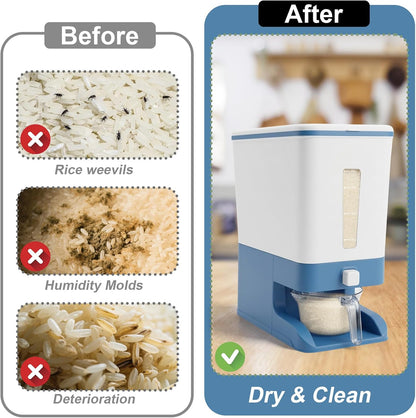 Mity rain Rice Dispenser 20 Lbs with Moisture Absorbing Clay, Rice Storage Container with Measuring Cup, 12 L Cereal Containers Storage Airtight for Kitchen Pantry Organization