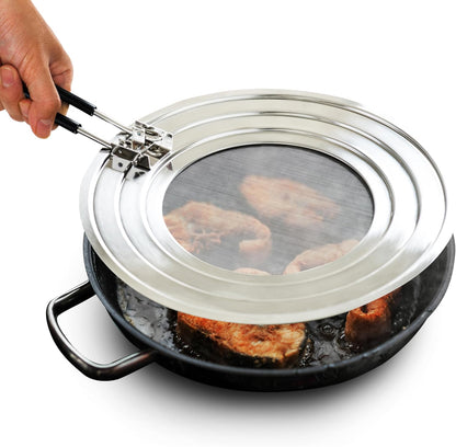 Dishwasher-Safe Splatter Screen Guard for Frying Pan Grease - Shields 99% of Stove Top from Bacon, Fry Oil, or Deep Fryer Splash - Easy Kitchen Storage Foldable Heat-Resistant Silicone Handle