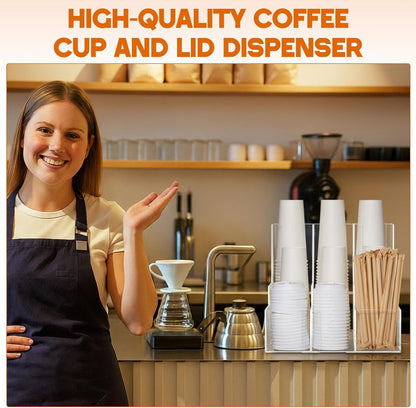CroBlissful Wooden Vertical Coffee cup and lid dispenser, coffee condiment organizer, 9 Compartment for Disposable Paper & Plastic Cup, for cabinet Station Home Countertop Bar 13''l x 13''w x 12''h