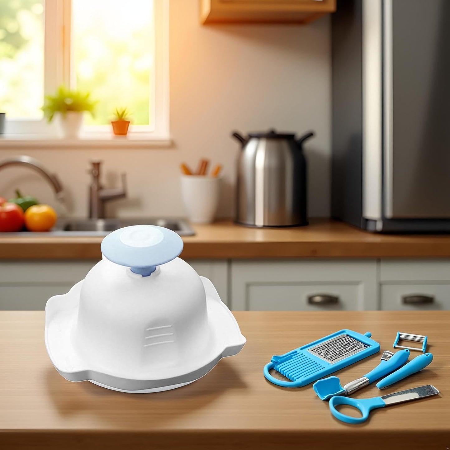 Blue Food Safety Holder for Mandolin Slicer,Finger Anti-Cut Protectors for Vegetable Grater, Peelers and Slicers, Food Slicer Cutter Finger Guard for Mandoline Slicer, Grating and Slicing Tools