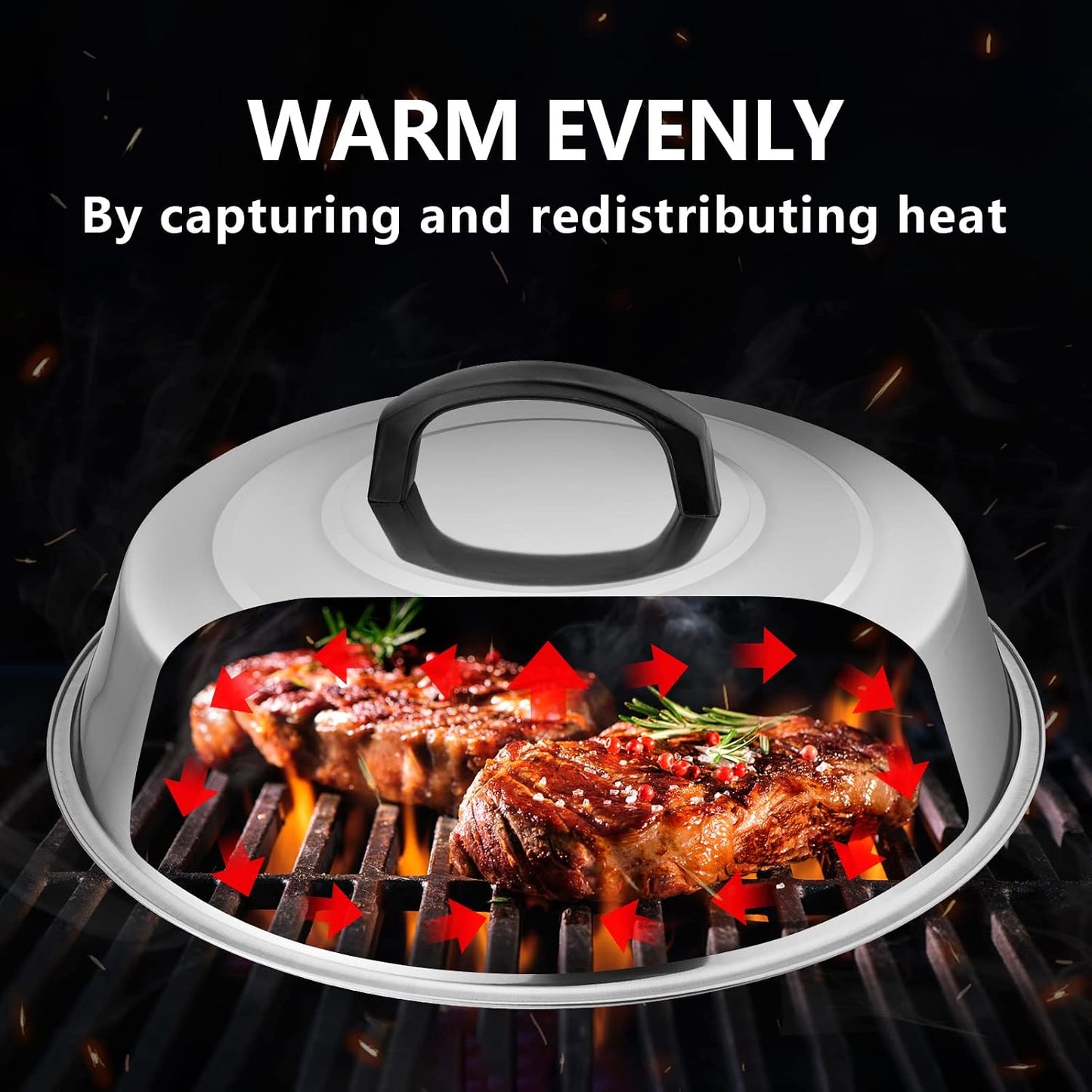 Cheese Melting Dome Set of 2, Leonyo 12" Metal Steam Basting Cover for Griddle Grill, Stainless Steel Griddle Accessories for BBQ Flat Top Kitchen Cooking Hamburger, Dishwasher Safe