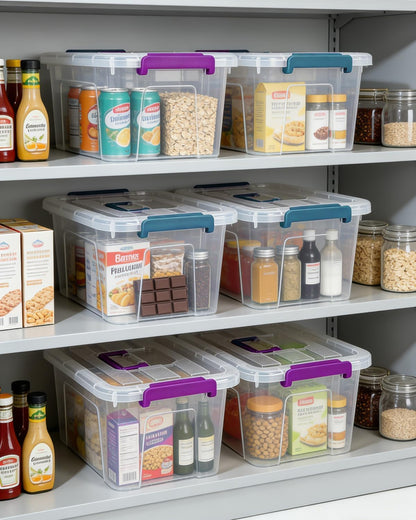 NUMIFUN 7Qt Clear Plastic Storage Bins with Lids,6 Pack | Stackable organizing totes with buckle latches & handles.Dust-proof clear design for home,office & pantry space saving