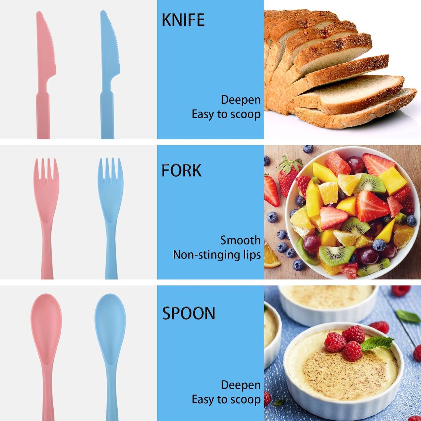 2 Sets Travel Utensils with Case, Reusable Utensils for Lunch Box, Plastic Forks Spoons and Knives Set, Portable Camping Utensil Cutlery Set Tableware for Picnic Daily Use (Blue + Pink)