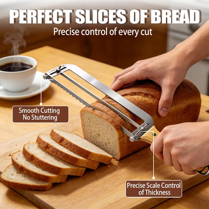 Adjustable Bread Slicer for Perfect Slices - Bread Knife for Homemade Bread with Thickness Guide - Premium Sharp Stainless Serrated Blade for Sourdough Baguettes Bagels Loaves