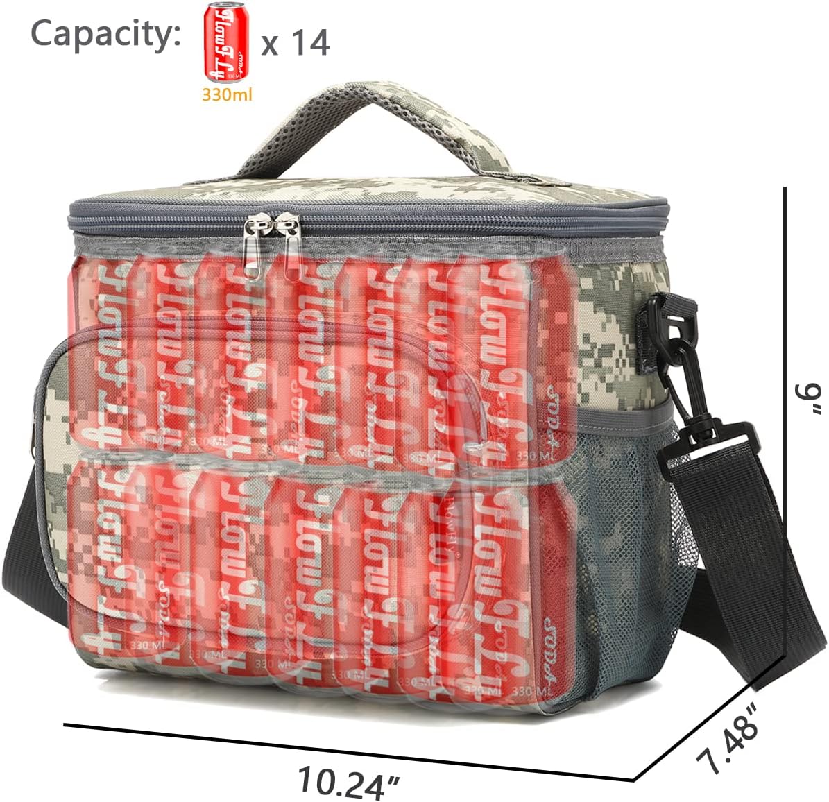 FlowFly Insulated Reusable Lunch Bag Adult Large Lunch Box for Women and Men with Adjustable Shoulder Strap,Front Zipper Pocket and Dual Large Mesh Side Pockets,Cherry - Colors A