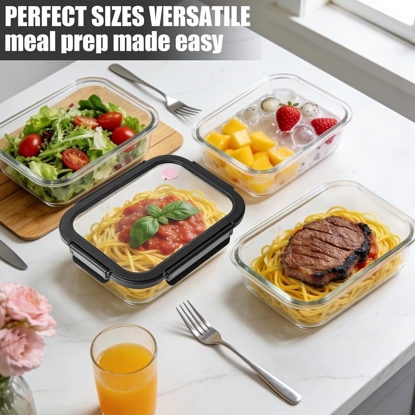 4 Pack Borosilicate Glass Meal Prep Containers, Glass Food Storage Containers with Tempered lids, 35.2oz/4.4 Cup Airtight Leak-Proof Glass Lunch Containers for Microwave Freezer Safe (Green)