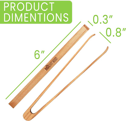 Mini Wooden Tongs for Charcuterie Board & Appetizers - Set of 4 | Small Serving Tongs for Buffet, Chips, Salad & Veggie Trays | 6-Inch Wooden Toaster Tongs for Toast, Pickles & Snacks