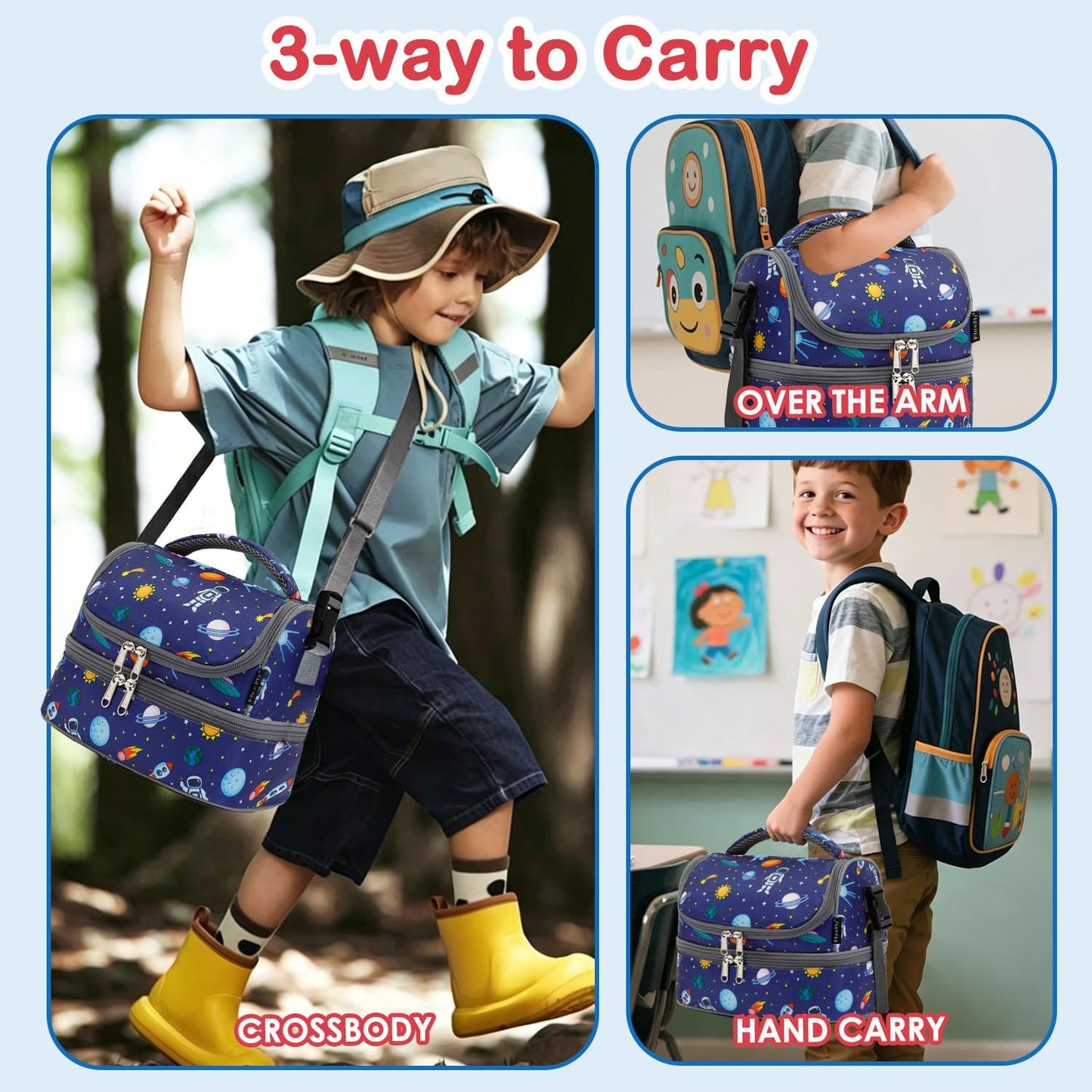 FlowFly Kids Double Decker Cooler Insulated Lunch Bag Large Tote for Boys, Girls, Men, Women, With Adjustable Strap, Unicorn