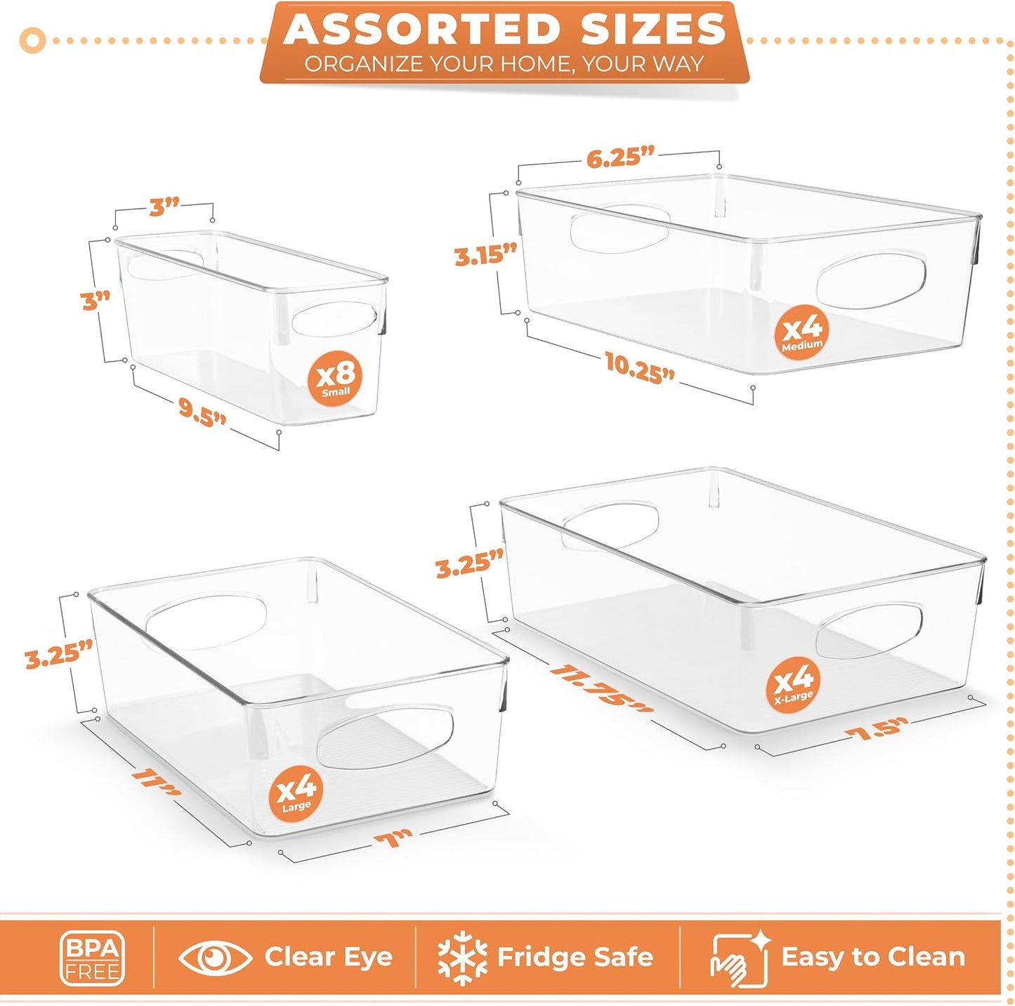 Sorbus Large Clear Plastic Storage Bins, 10 Pack Clear Organizer Bins with Handles, Plastic Storage Bins for Closet, Pantry, Fridge, Medicine Cabinet Organizer, Shelves, Freezer, Drawer