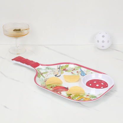 UPware Watermelon Melamine Chip and Dip Snack Tray, Summer Fruit Pickleball Paddle Shape Platter for Chips, Salsa, Fruits, and Appetizers, 15.75 x 8 Inch
