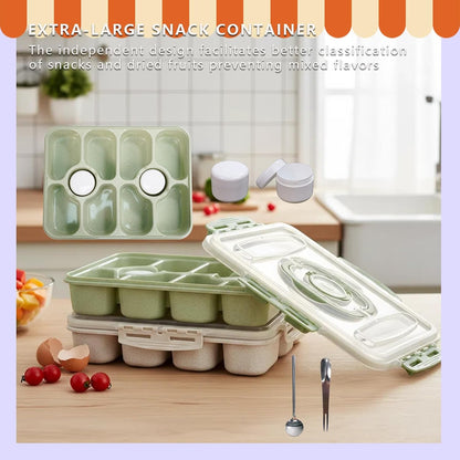 Snackle Box Container/Snack Box with Lid & Handle - Divided Serving Tray for Charcuterie Board, Fruit, Candy & Veggies - Snack Containers for Travel, Picnic & Road Trip, Wheat Straw, 2pcs