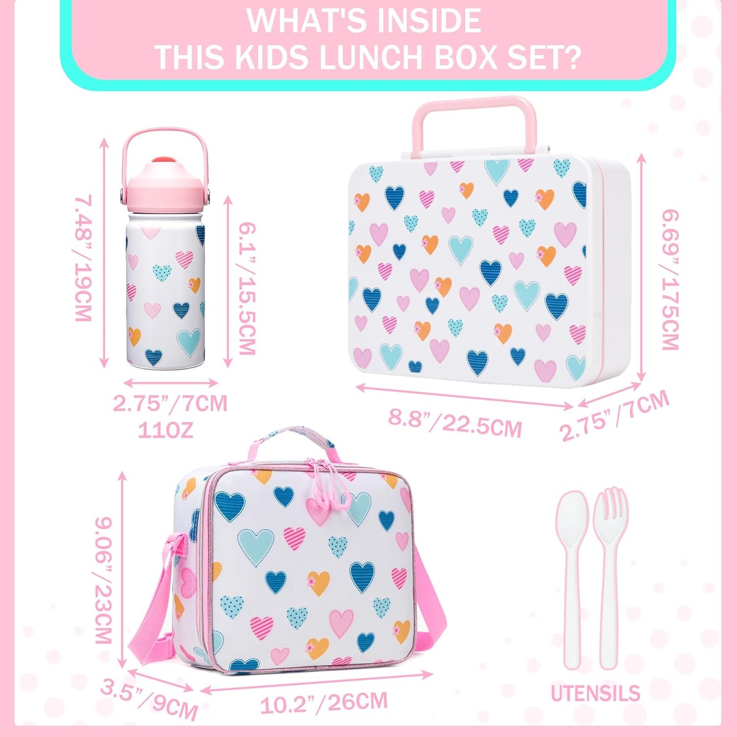 Kids Bento Lunch Box with 6 Compartments Girls Lunch Box with Lunch Bag,Stainless Steel Water Bottle,Ice Pack & Utensils Set,Birthday Gifts for Ages 3-12 Back to School Toddler Girls