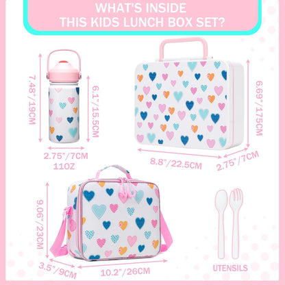 Kids Bento Lunch Box with 6 Compartments Girls Lunch Box with Lunch Bag,Stainless Steel Water Bottle,Ice Pack & Utensils Set,Birthday Gifts for Ages 3-12 Back to School Toddler Girls