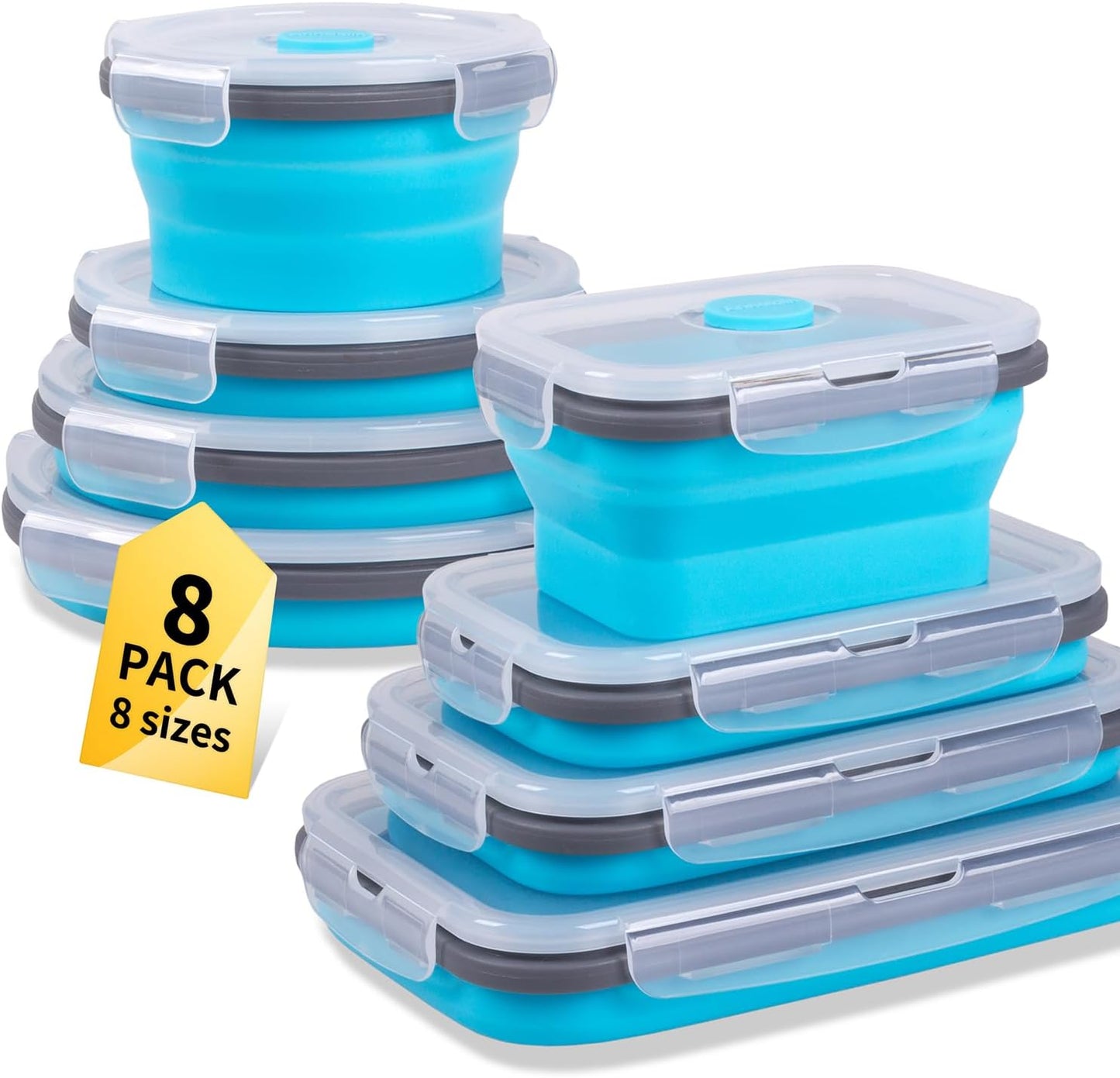 Collapsible Food Storage Containers with Lids, 4 Pack, 40 oz Silicone 1-Compartment Meal Prep Containers Reusable, Lunch Bento Boxes for Adults, Microwave Freezer Dishwasher Safe, BPA-Free, Black