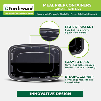 Freshware Meal Prep Containers 1 Compartment Food Storage Containers with Lids, Bento Box, BPA Free, Stackable, Microwave/Dishwasher/Freezer Safe (28 oz), 50 Count (Pack of 1)