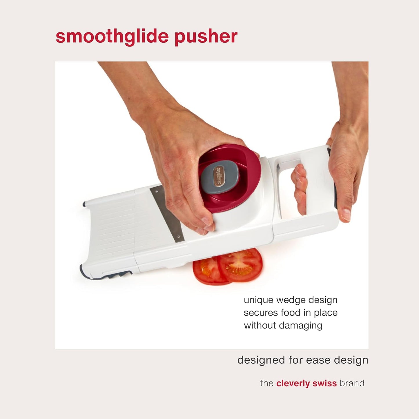 Zyliss Easy Control Handheld Slicer - Vegetable Slicer & Chopper - Fruit Cutter - Handheld Slicer with Two Stainless Steel Blades - Dishwasher Safe - White/Red, 13 inches