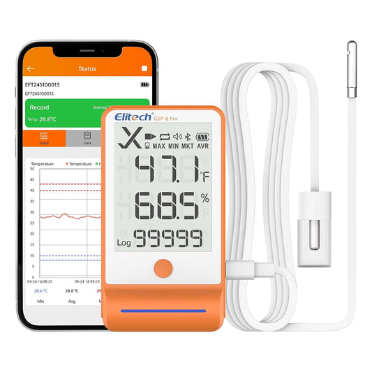 Elitech Digital Temperature Humidity Data Logger Medical Refrigerator Thermometer Vaccine Fridge Temperature Monitor Max Min Value GSP-6G
