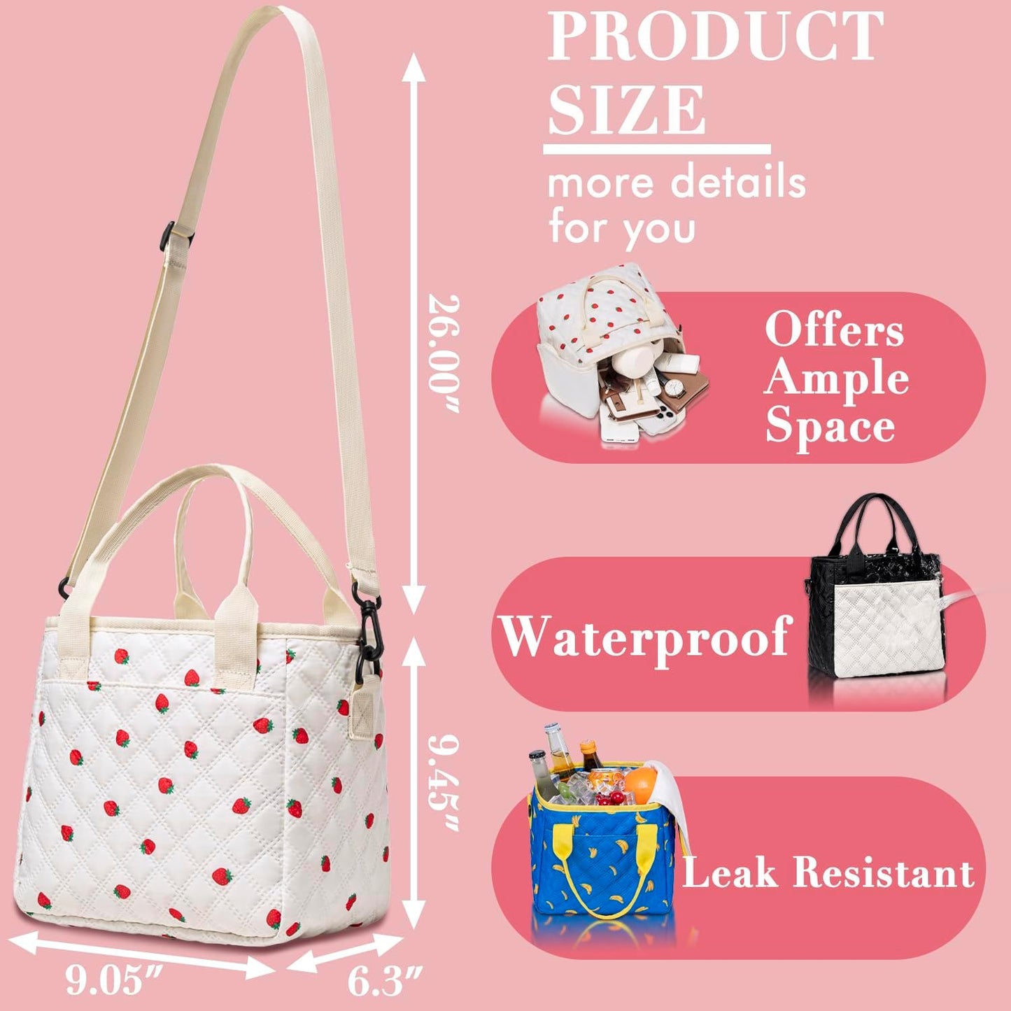 TuErCao Small Lunch Bag Lightweight Insulated Lunch Box for Women Work Portable Soft Cooler for Picnic Travel Road Trips, Loncheras para Mujer, Black