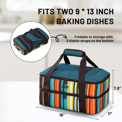 MIER Insulated Casserole Carrier for Hot or Cold Food Thermal Food Carrier Bag for Lasagna Potluck Parties Picnic Cookouts, Fits 9"x13" Baking Dish/Foil Pan, Red
