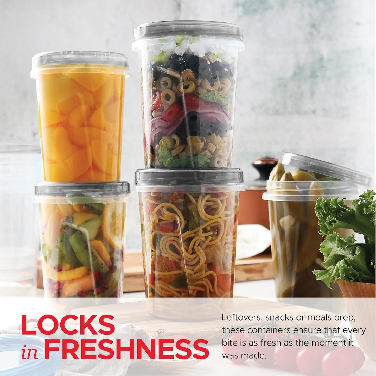 Tafura 10 Pack Leakproof Freezer Containers for Food with Twist Top Lids - 32 Oz BPA Free Reusable Plastic Soup Containers with Screw On Lids - Ideal for Meal Prep, Leftovers & Pantry Organization