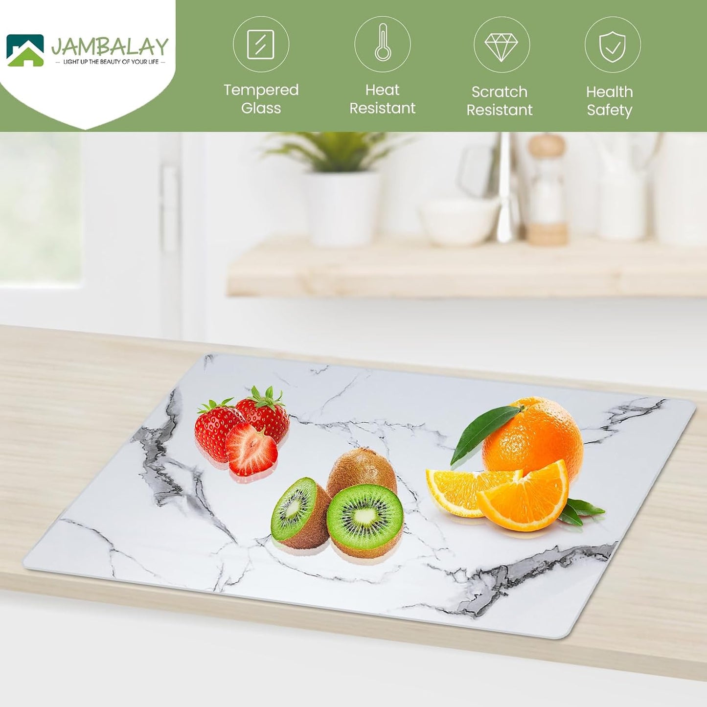 JAMBALAY Tempered Glass Cutting Boards for Kitchen, Gold 12"x8" & 16"x12" Glass Cutting Board Set with Marble Design, With Non Slip Foot, Shatter and Heat Resistant, Dishwasher Safe
